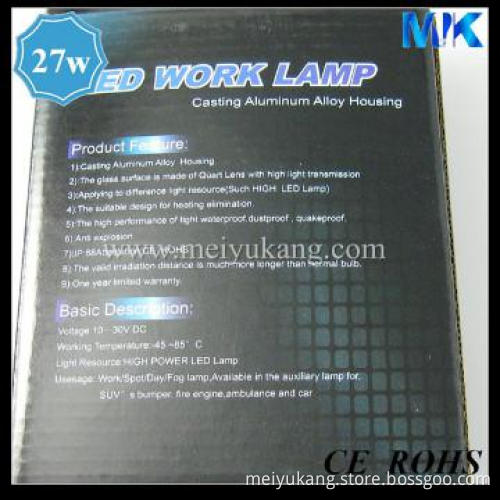 27W 6500K Epistar LED Spot Light for off road lighting IP68 12V 24V